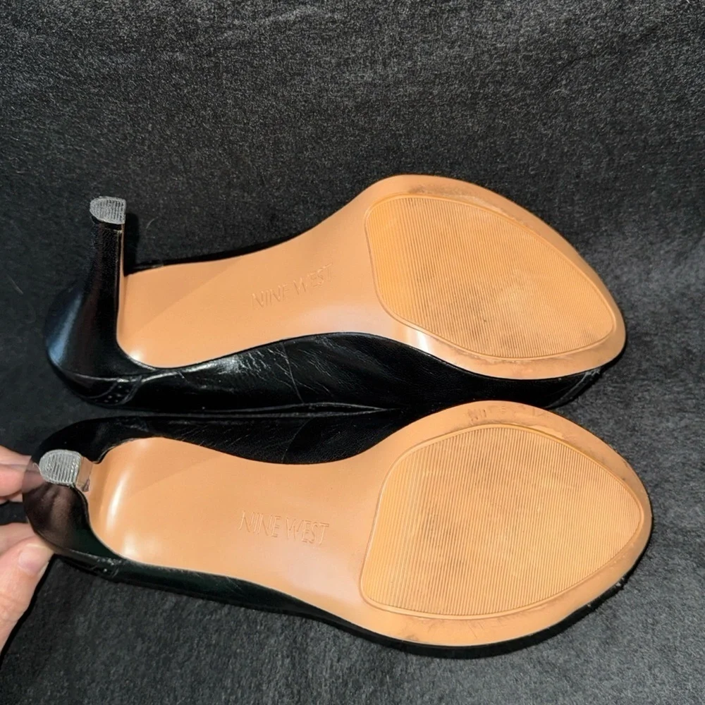 Nine West Black Leather Hidden Platform Stiletto Peeptoe Pump Shoes Heels Size 7